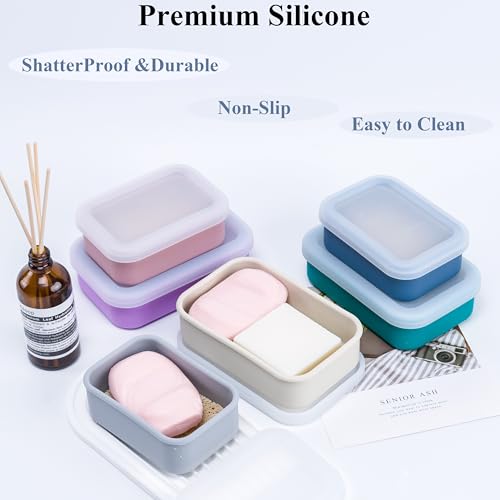2PC Portable Leakproof Travel Soap Case, Silicone Travel Soap Case, Compact Soap Holder with Drainage Layer, Travel Soap Holder for Camping, Gym, Outdoor Turquoise&Flamingo - color: Turquoise&flamigo