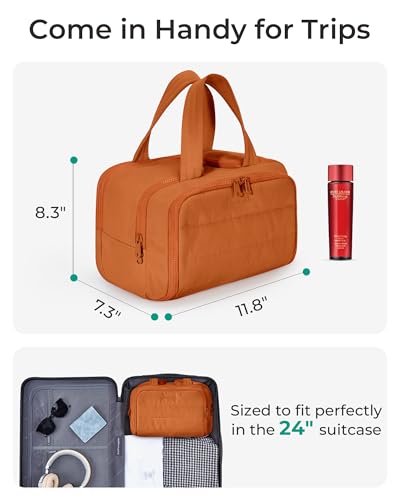 BAGSMART Travel Toiletry Bag, Puffy Toiletry Bag for Women, Wide-open toiletry bags for traveling, Large Travel Cosmetic Makeup Bag Organizer for Accessories,Toiletrie (Sandstore Brown) - color: f-Sandstore Brown