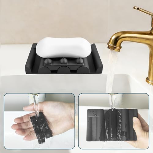 Silicone Soap Dish,Self Draining Soap Holder Perfect for Shower,Bathroom Sink,Kitchen Sink & Travel,Non-Slip Bar Soap Holder Extend Soap Life,Keep Soap Bars Dry & Easy Cleaning NBlack-1Pcs - color: Nblack-1pcs