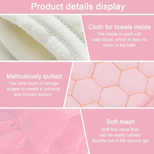 3 Pcs Exfoliating Bath Set with Back Scrubber Strap Shower Glove and Loofah Sponge for Deep Body Cleaning and Full Body Exfoliation(Pink) - color: Pink