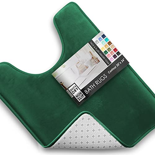 Clara Clark Bathroom Rugs, Velvet Memory Foam Bath Mat, Non-Slip, Machine Washable Bath Rugs - Dries Quickly, Ultra Soft Plush Bath Mats for Bathroom, 20 x 24, Hunter Green - color: Hunter Green, style: Contour