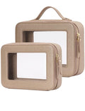 Popvibe Clear Makeup Bag Travel Cosmetic Case Transparent Toiletry Bag with Zipper, Portable Make Up Organizer Traveling Compact Car Bag for Essentials, Gold, Medium and Large - color: Gold, style: Dual Elegance