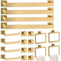 Bathroom Accessory Towel Bar Set: 20 Pieces Gold Square Bathroom Hardware SUS304 Stainless Steel - 24 Inch Wall Mounted Towel Rack&Toilet Paper Holder&Towel Ring and Towel Hook - color: Gold, size: 24inch 20 Pieces