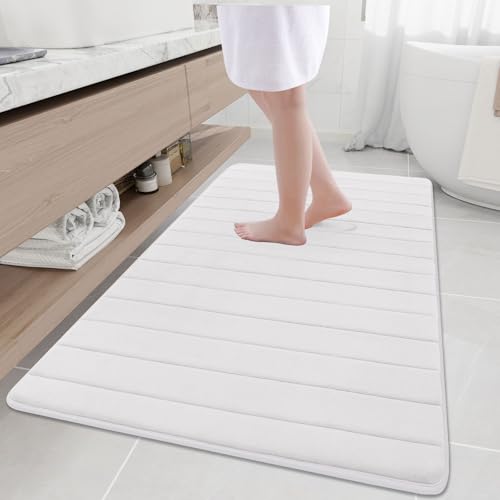 Buganda Memory Foam Bath Mat, 59" x 34", Ultra Soft Bathroom Rugs, Water Absorbent and Machine Washable Bath Rug Runner for Bathroom, Shower, and Tub, White - color: White, size: 59" X 34"