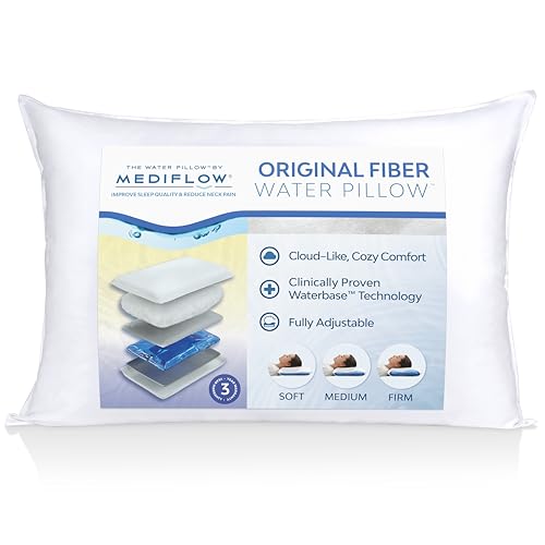 Mediflow Fiber: The First & Original Water Pillow, clinically Proven to Reduce Neck Pain & Improve Sleep. Therapeutic, Ideal for People Looking for Proper Neck Support - size: Single Pack