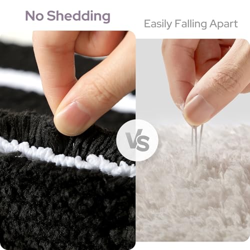HOMEIDEAS Bathroom Rugs Sets 2 Piece, Super Soft and Absorbent Microfiber Tufted Bath Mats, Non-Slip and Machine Washable Bath Rugs(Black and White) - color: Black