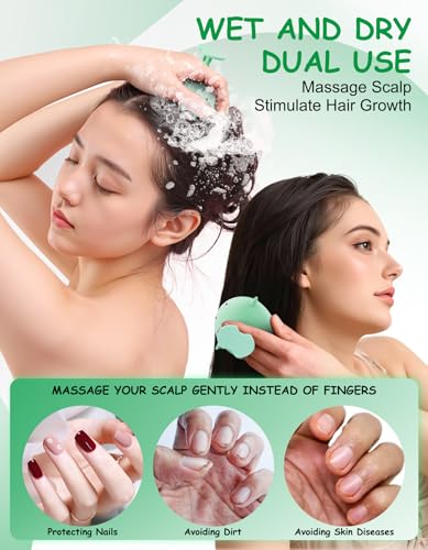 Scalp Scrubber Shampoo Brush, Wet & Dry Silicone Scalp Massager Brush Green | Soft Silicone Scalp Scrubber Helps Shampoo, Exfoliate Buildup, Refresh Roots And Relax Scalp Without Using Nails, Wet or Dry - color: Green