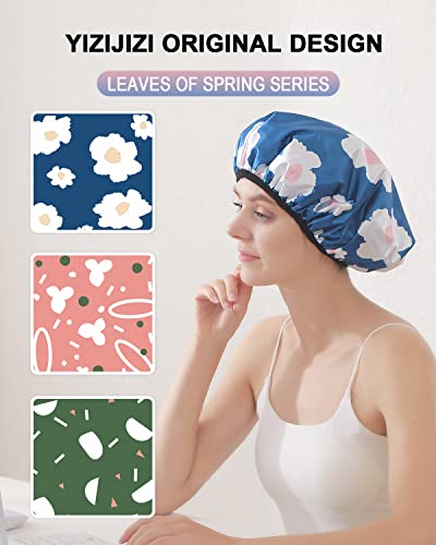 YIZIJIZI Terry Lined Shower Cap,Triple Layer Large Cap for Women,Shower Cap Reusable Waterproof,Long Thick Hair(Blue) - color: Blue