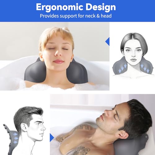 Goowin Bath Pillows for Tub, New Generation Skin-Friendly Silicone Bath Pillow, Luxury Bathtub Pillow for Head and Neck, Powerful Suction Tub Pillow for Bathtub with Inflatable Airbag (Grey) - color: Grey