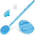 Silicone Back/Face Scrubber & Soft Bath Glove 3PCS, 16''- 24'' Extendable Shower Back Scrubber, 360° Anti-Slip & Hand-fit Silicone Body Scrubber, Manual Face Brush for All-Round Cleaning(Blue) - color: Blue*3