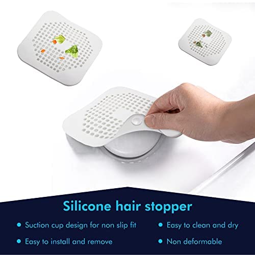 Gadgetime USA 2 Pack (White) Drain Hair Catcher -Silicone Square Drain Cover, Shower Suction Hair Stopper, Easy to Install for Kitchen, Bathtub, Sink & Laundry