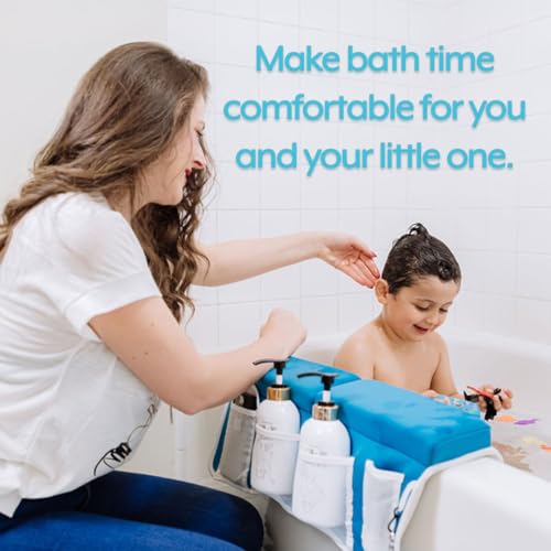 Supa Ant Bath Kneeler –8 Suction Cups & 1.5" Padding.Certified Non Toxic Bath Kneeling Pad for Bath Tub & 5 Bath Organizer. Fast Dry Baby Bath Kneeler and Elbow Rest Pad Set Blue - color: Blue With White Pockets