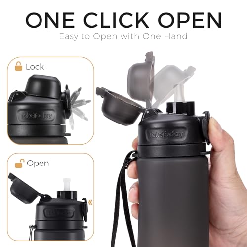 TakeToday Collapsible Water Bottles 21oz (600mL), Foldable Platinum Silicone Travel Water Bottle with Straw & Carry Strap, Leak-Resistant Screw Lid, Wide Mouth, BPA-Free for Hiking, Camping, Travel - color: Black&Ocean