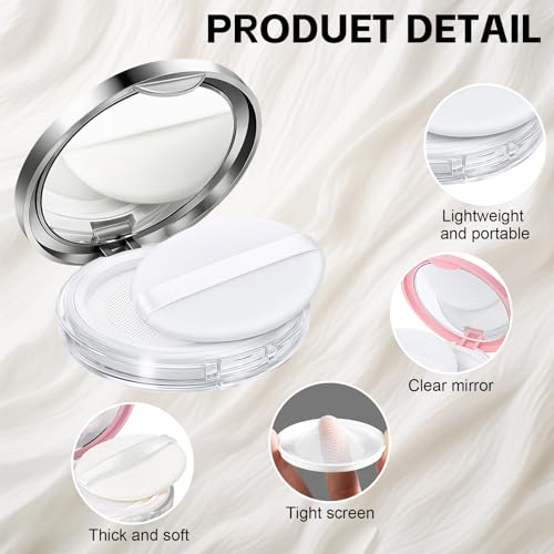 2-Pack Refillable Loose Powder Container with Puff & Mirror - 0.17 oz | Tokusatsu Travel Portable Empty Makeup Compact with Mesh for Women Girls (Pink, Silver) - color: Pink, Silver