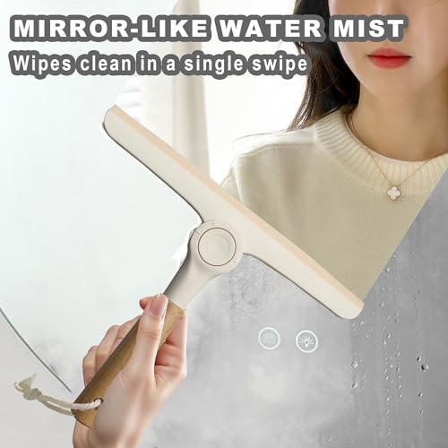 Show Squeegee for Glass Door Bathroom Squeegee with Bamboo Handle Show Wiper for Glass Door Window Tile Wall Car Windshield Mirror (Off White) - color: Off White