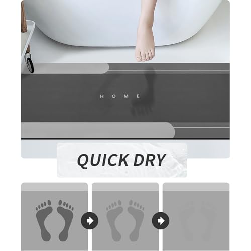 Housego Absorbent Bath Mat Magic Rug, Quick Drying Magic Bath Mat Non-Slip Floor Rug Rubber Backed for Bathroom Kitchen Shower Sink, Water Absorbent (1PC, 16.93''x50'', Dark Gray) - color: Dark Gray, size: 1'5" x 4'2" (Rectangular)