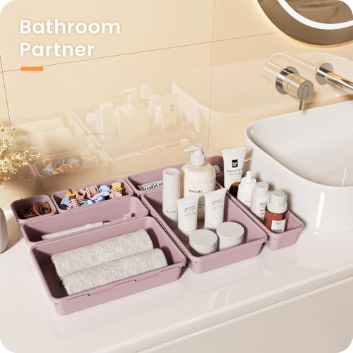 【Military Grade】A-LuGei Drawer Organizer,【𝟱𝗦𝗶𝘇𝗲】Makeup organizer,【Holds 177 Items】Bathroom Organizers and Storage,Organization and Storage,Desk Drawer Organizer for Vanity【Lilac】 - color: Lilac