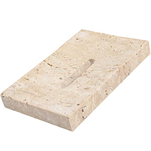 Natural Travertine Marble Soap Dish - Beige Brown Stone Soap Holder for Shower, Bathroom, Kitchen Sink Sponge & Jewelry Ring Tray