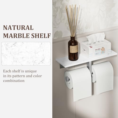 BWE Double Toilet Paper Holder with Shelf, Wall Mounted Tissue Roll Holder for Bathroom, Commercial Toilet Paper Dispenser, Marble Toilet Paper Storage Holder with Phone Shelf (Brushed Nickel) - color: Double Brushed Nickel