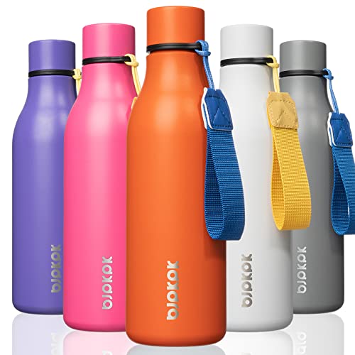 BJPKPK Insulated Water Bottles, 18 oz Stainless Steel Metal Water Bottle with Strap, BPA Free Leak Proof Jugs, Mugs, Flasks, Reusable Thermal Flasks for Sports & Travel, Orange - color: Orange, size: 18 Ounces, style: 18oz