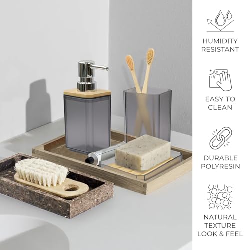 CERBIOR Bathroom Accessories Set 7 Piece Bath Ensemble Includes Soap Dispenser, Toothbrush Holder, Toothbrush Cup, Soap Dish for Decorative Countertop and Housewarming Gift (Gray) - style: Matte Black