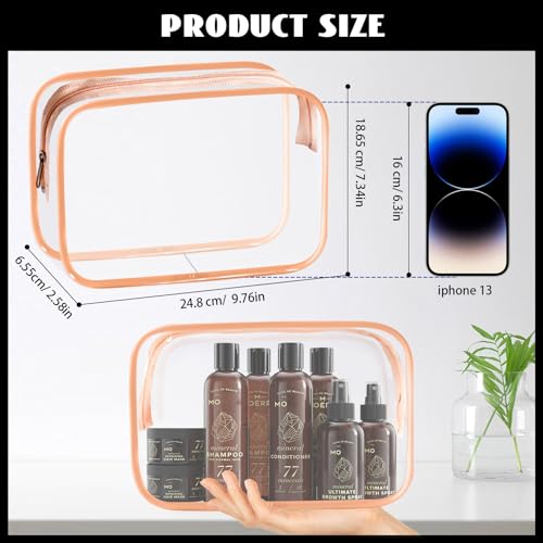 YedsIntu 16 Pieces Clear Cosmetic Bags, Large Transparent Makeup Bags, TSA Approved Toiletry Bag for Travel, PVC Waterproof Clear Pouch with Zipper Make Up Bag for Women and Men Traveling (Orange L) - color: Pink-L