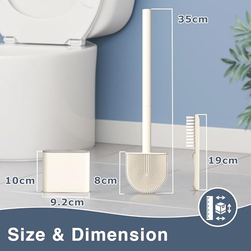 3 Pack Silicone Toilet Brushes & Holders– Includes 3 Crevice Brushes for Bathroom, Long Non-Slip Handle – Durable Bathroom Cleaning Set. - size: Pack of 3