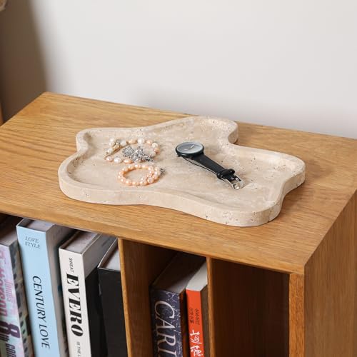 Travertine Tray, 10.8" x 8" Marble Vanity Tray for Bathroom Countertop Dresser, Marble Tray for Kitchen, Marble Decor for Trinket Perfume Jewelry Candle - color: Travertine