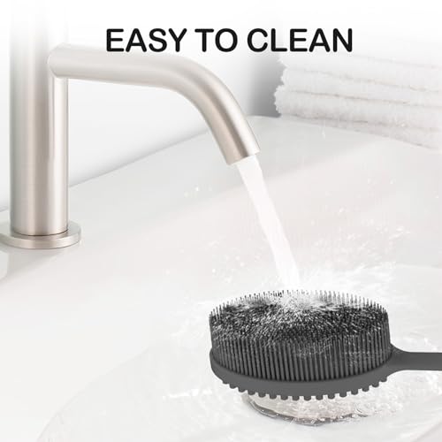 MateeyLife Silicone Body Scrubber Exfoliator with Handle, Gentle Back Scrubber for Shower, Bath Scrubber for Body - color: Gray