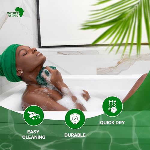 MOTHER AFRICA African Net Sponge Authentic with Knots 2 Pack Black Owned Exfoliating Body Scrubber Bath Sponge for Shower Washcloth Loofah Gentle Deep Cleansing Back Scrubber Face & Body Men & Women - color: Forest Green & Mint Green