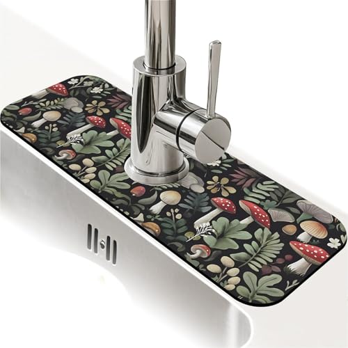 Faucet Fast Absorbent Pad - Beautiful Mushroom Plants Drying Pad, Suitable For Kitchen, Bathroom, Island And Other Scenes - color: Beautiful mushroom plants