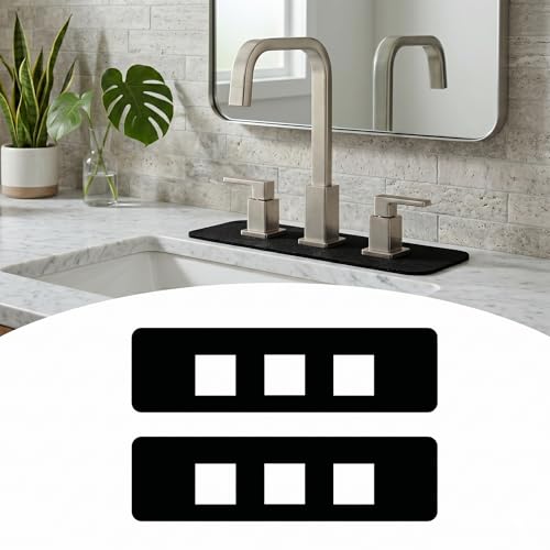2PCS Faucet Mat for Bathroom Sink with 3 Square Holes - 18" Lx5.5 W | Splash Guard Fits 8 Inch Widespread Faucet for Vanity & Farmhouse Bridge Kitchen Faucet - Drip Catcher for Irregular Sink - color: Black, size: 18’’Lx5.5’’W Square