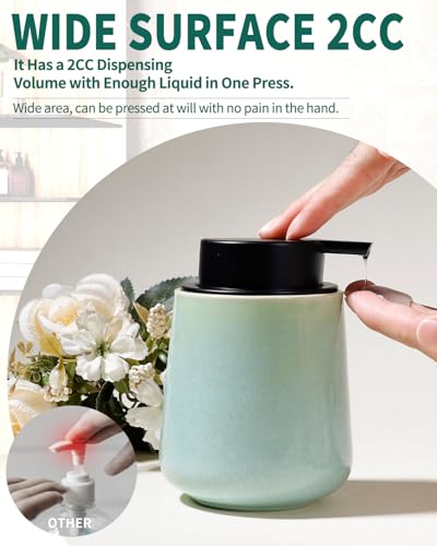 BosilunLife Hand Soap Dispenser - Ceramic Dish Soap Dispenser for Bathroom 12ounce Refillable Liquid Hand Wash Dispenser for Essential Oil, Lotion Soap, Light Green - color: Green