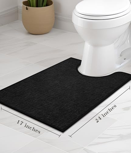 chakme Bathroom Rugs Mat U-Shaped 24x17, Ultra Thin Non Slip Bath Mat Small Quick Dry Absorbent Bath Mat for Bathroom Floor, (Black, U-24"x17") - color: Black, size: 24"x17.5"