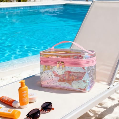 Waterproof Red Star Print PVC Makeup Bag with Handle - 8.66 * 5.51 * 5.51 inch Travel Cosmetic Organizer for Women Men Toiletry Pouch (Red Star-L) - color: Red Star-L