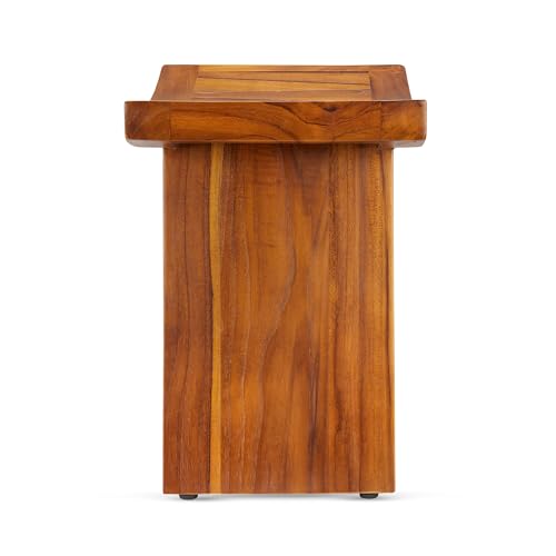 TeakCraft Teak Shower Stool with Shelf – Water Resistant, Non-Slip Premium Indonesian Teak Wood Bath Seat Bench for Shower – Fully Assembled Wood Spa Bath Organizer Seat with Leveling Feet, The Randi