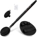 Silicone Back/Face Scrubber & Soft Bath Glove 3PCS, 16''- 24'' Extendable Shower Back Scrubber, 360° Anti-Slip & Hand-fit Silicone Bath Glove, Manual Face Brush for All-Round Cleaning(Black) - color: Black*3