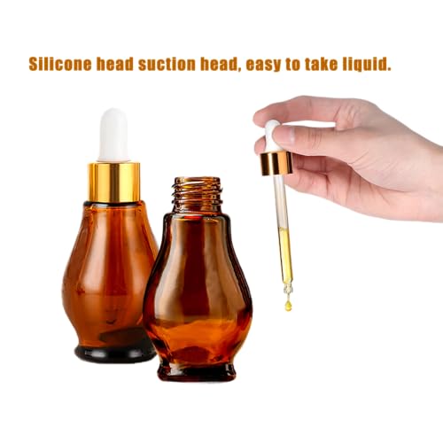 8 Pack 1oz Glass Dropper Bottles 30ml Amber Gourd Shaped Glass Bottles with Dropper, Tincture Bottle,for Essential Oils, Hair Oil, Liquids, Perfume (Amber/Gold Cap, 30ml) - color: Amber /Gold Cap