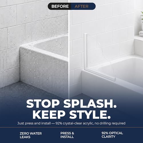 Shower Corner Splash Guard, 9.25" x 9.25" Clear Acrylic Tub and Shower Corner Water Barrier with Silicone Base, No-Drill Removable Design — Pack of 2