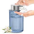 KASUNTING Blue Glass Foaming Soap Dispenser, Ribbed Foam Hand Soap Dispenser for Bathroom, 11 Fl Oz Refillable Foaming Pump Bottle with Black Pump, Modern Dish Soap Foam Dispenser - color: Blue Bottle+ Sliver Pump, size: Foam-1 Pack