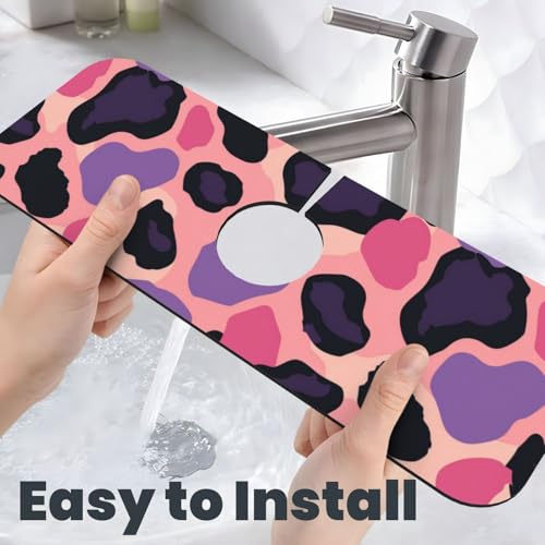 Kitchen Sink Splash Guard Faucet Mat, Pink Purple Leopard Diatom Mud Absorbent Draining Mat For Kitchen Sink Bathroom - color: Pink Purple Leopard, size: One Size