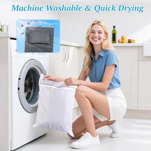 TranquilRelax Bath Pillow for Tub with Laundry Bag & 17 Non-Slip Suction Cups, Extra Thick and Soft Bathtub Pillow for Head, Neck & Shoulder Support, 56" x 16" Grey - color: Grey