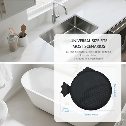 TRAPMATE Tub Stopper Bathtub Drain, Patented 5.9" Silicone Drain Plug Cover for Shower, Bath, Kitchen Sink, 3 Pack, Black - color: Black