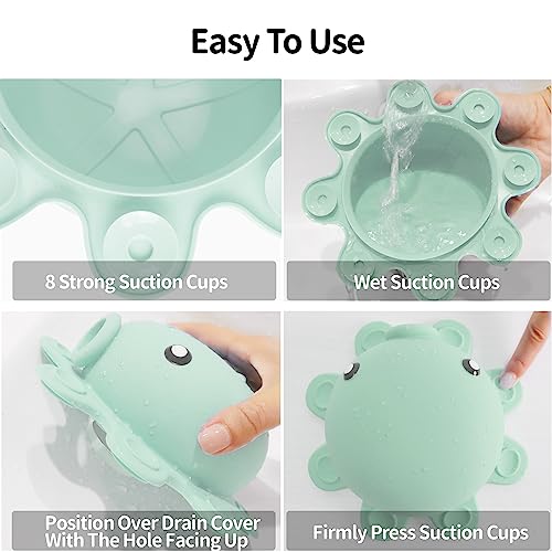 Bathtub Overflow Drain Cover - Silicone Bath Tub Drain Cover, Octopus Tub Overflow Drain Stopper with Suction Cups, Adds Inches of Water for Deeper Bath, Bathroom Spa Relaxing Accessory, Aqua Green - color: Squidward