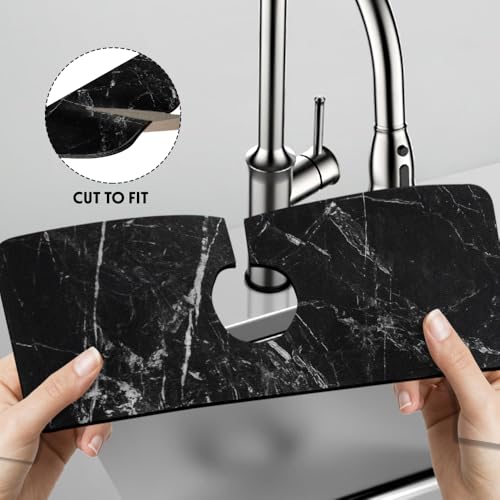 WIRESTER Super Absorbent, Fast Drying Kitchen Sink Splash Guard Faucet Mat, Sink Mat Behind Faucet Drip Catcher, Sink Gadget for Kitchen, Bathroom (15 x 5.5 Inch) - Cloudy Black Marble - color: Cloudy Black Marble