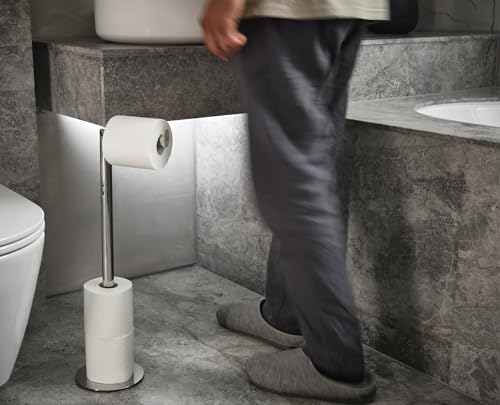 Joseph Joseph EasyStore Luxe 2 in 1 Free-Standing Toilet Paper Holder Stand, Premium Stainless Steel, Up to 4 Toilet Roll Storage - style: Stand