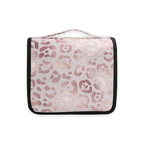 senya Hanging Travel Toiletry Bag Kit Makeup Case Cosmetics Organizer for Men Women - color: Leopard Print Cheetah Rose Gold