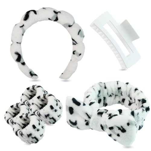7 Pcs Spa Set, Facial Headband and Wristband Set, Skincare Accessories, College Style Girl Idea Gifts, Hair Accessories for Women and Girls（ Black White Leopard Print ） - color: Black White Leopard Print