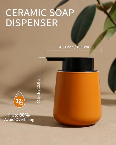 BosilunLife Ceramic Bathroom Accessories Set 3 Pcs, Liquid Soap Dispenser and Toothbrush Holder with Tray, Modern Farmhouse Vanity Decor, Orange Housewarming Gift - color: Orange, style: liquid