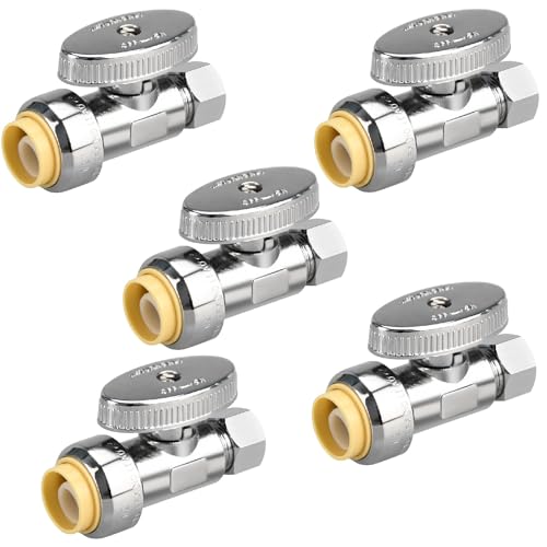 5pcs Straight Stop Valve, 1/2" PTC Input, 3/8" OD Compression Output | for Kitchen, Faucet, Toilet Valves - size: 5×Straight